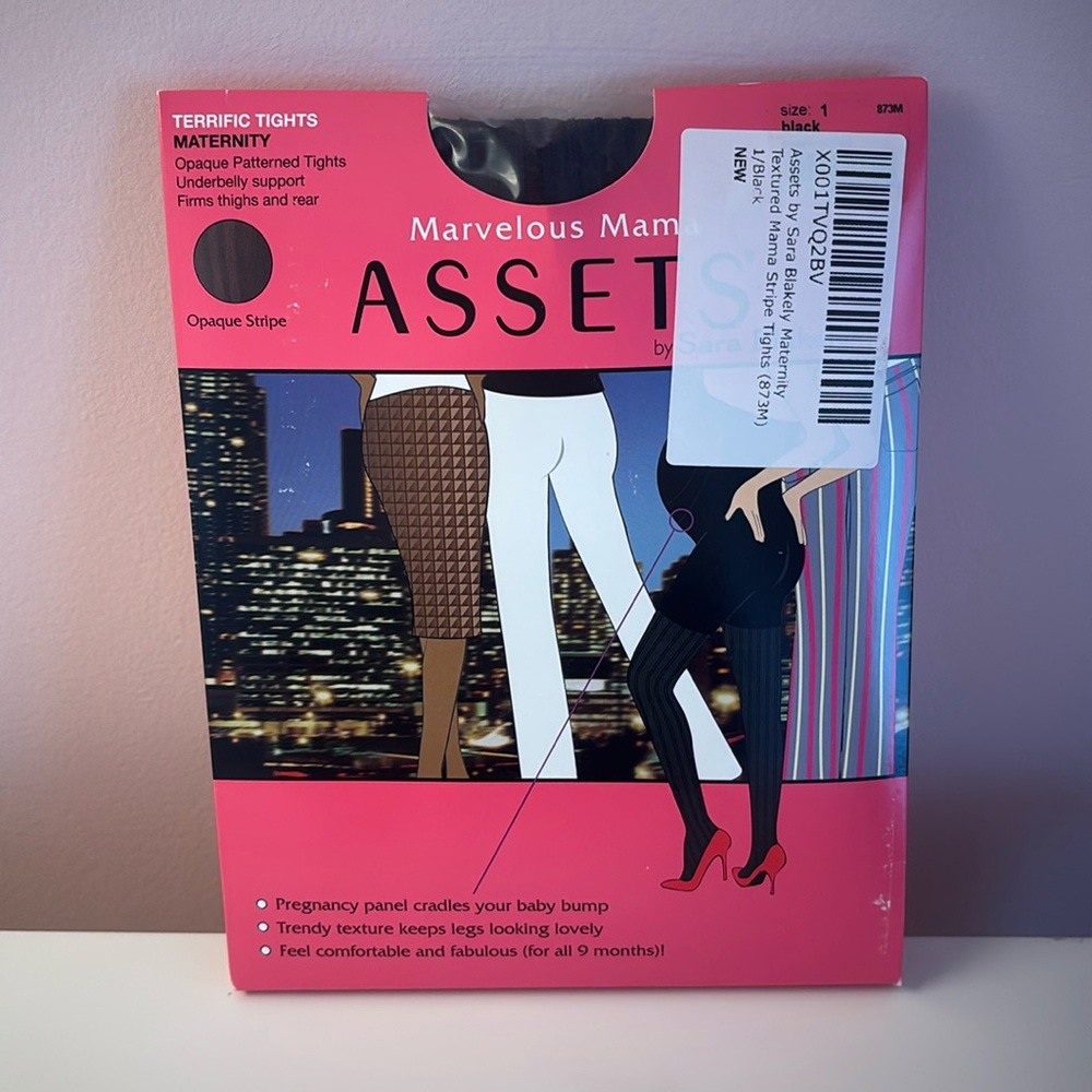 NEW Marvelous Mama ASSETS by Sara Blakely Black Opaque Stripe Terrific Tights 1